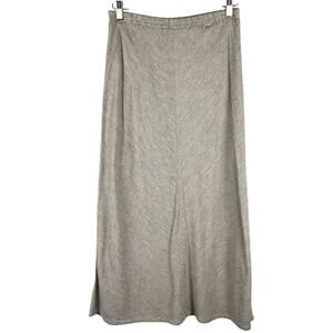 For Cynthia Grey White Linen Blend Thin Striped Elastic Waist Maxi Skirt Small